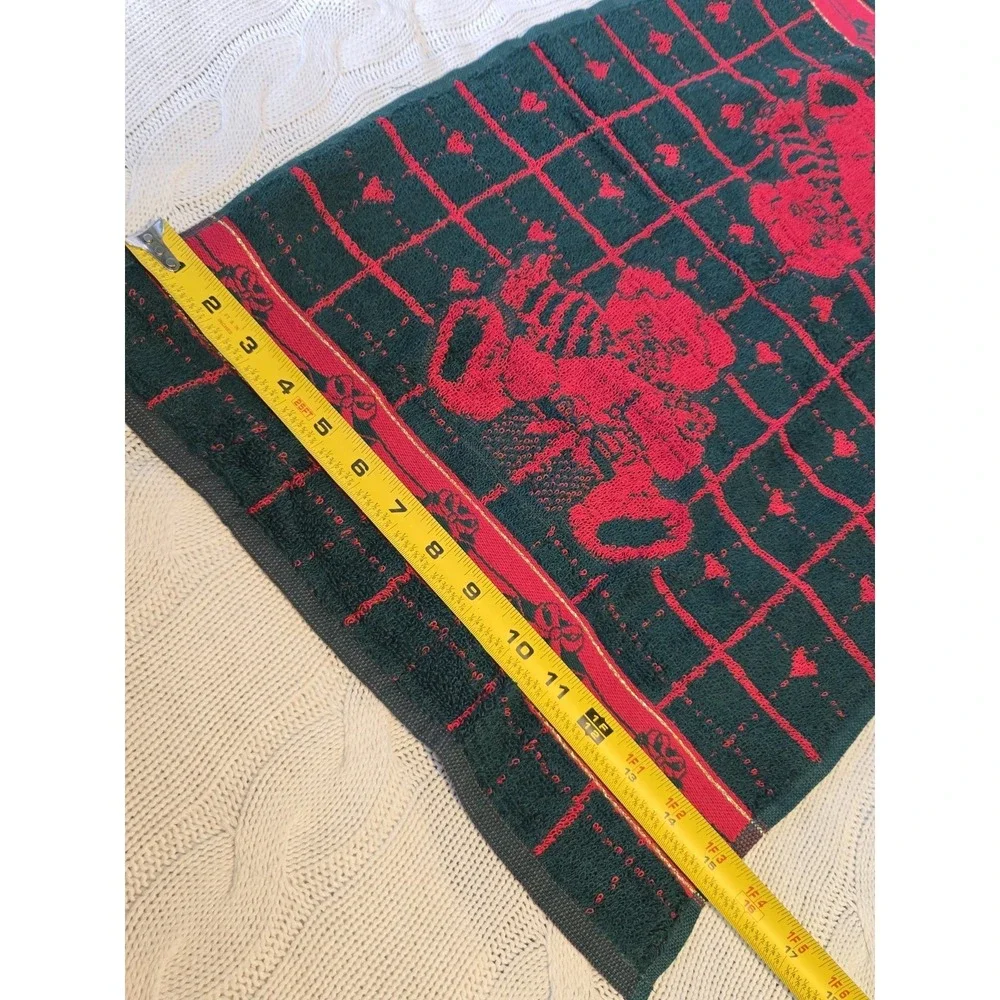 Vintage Christmas Teddy Bear Guest Towel & Hand Towel Set Red Green Cotton Decor